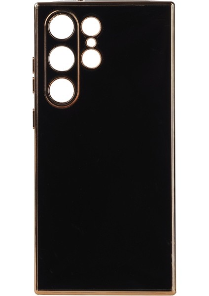 Samsung Galaxy S23 Ultra Uyumlu Kılıf Kenarları Parlak Altın Renkli Kamera Korumalı Soft Tasarım Kılıf