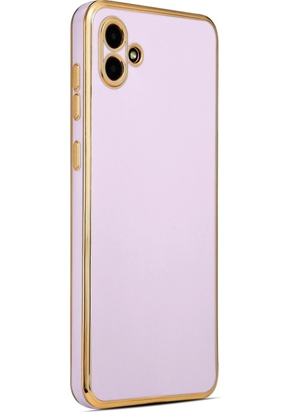 Samsung Galaxy A04 Uyumlu Kılıf Kenarları Parlak Altın Renkli Kamera Korumalı Soft Tasarım Kılıf