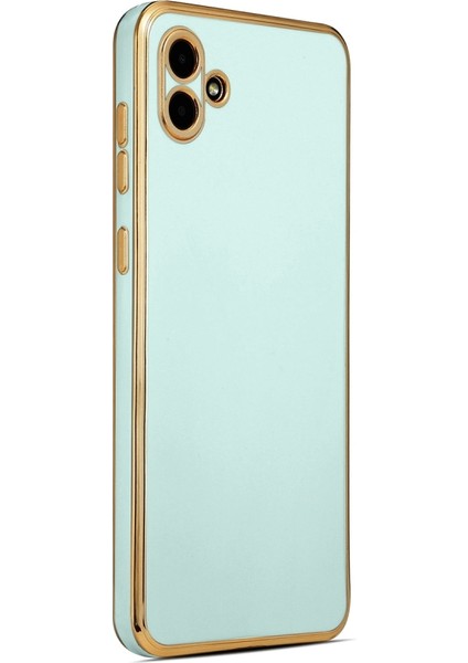 Samsung Galaxy A04 Uyumlu Kılıf Kenarları Parlak Altın Renkli Kamera Korumalı Soft Tasarım Kılıf