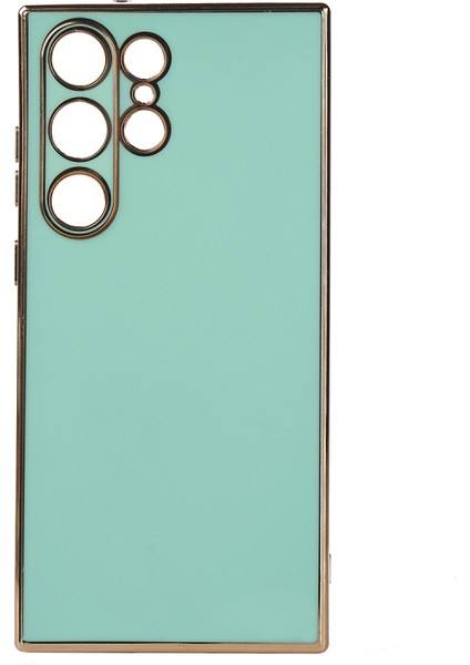 Samsung Galaxy S23 Ultra Uyumlu Kılıf Kenarları Parlak Altın Renkli Kamera Korumalı Soft Tasarım Kılıf