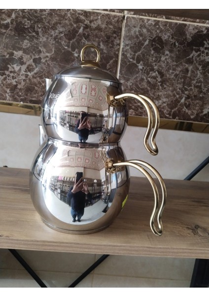 Lale Orta Boy Gold Kulp Çelik Çaydanlık