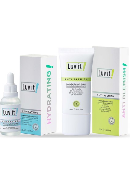 Luv it! Yoğun Nemlendirici Serum + Centella Özlü Leke Kremi (2'li Cilt Bakım Seti)