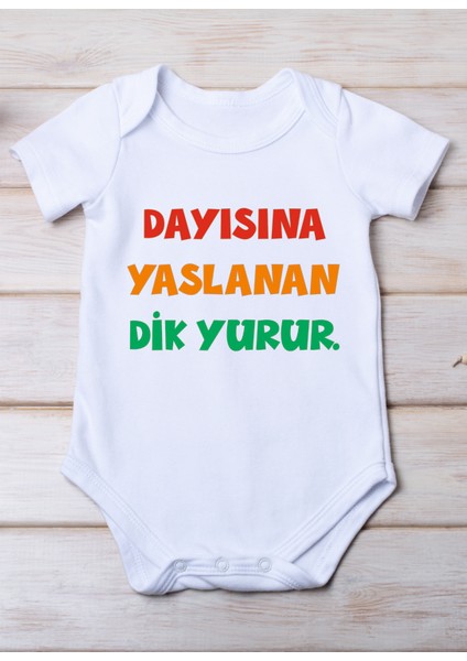 Dayısına Yaslanan Dik Yürür Baskılı Pamuk Bebek Zıbını