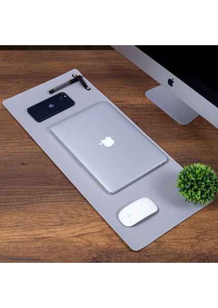 Gri Pu Deri Ofis Masa Matı Laptop Sümen Takımı Geniş Mouse Pad