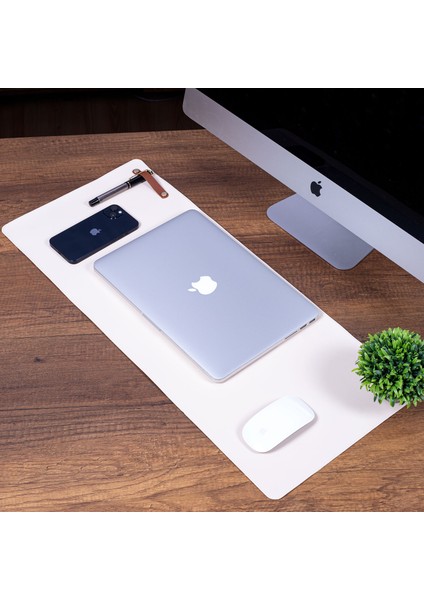 Krem Renk Pu Deri Ofis Masa Matı Laptop Sümen Takımı Geniş Mouse Pad