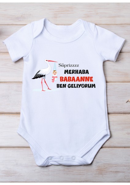 Merhaba Babaanne Ben Geliyorum Baskılı Pamuk Bebek Zıbını