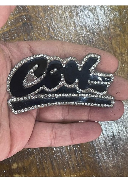 7x3 cm Ütü Ile Yapışan Zirkon Taşlı Siyah Yazılı Aplike Arma Fikiş Hobi Malzemeleri