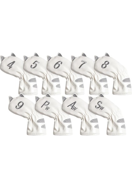 Golf Club Head, Açık Hava Aksesuarlarını Kapsar Kedi Desen Kalın Atıcı Headcover 9pcs Demir Beyaz (Yurt Dışından)