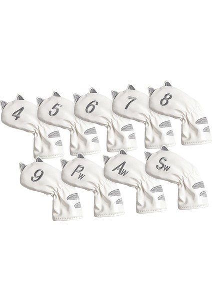 Golf Club Head, Açık Hava Aksesuarlarını Kapsar Kedi Desen Kalın Atıcı Headcover 9pcs Demir Beyaz (Yurt Dışından)