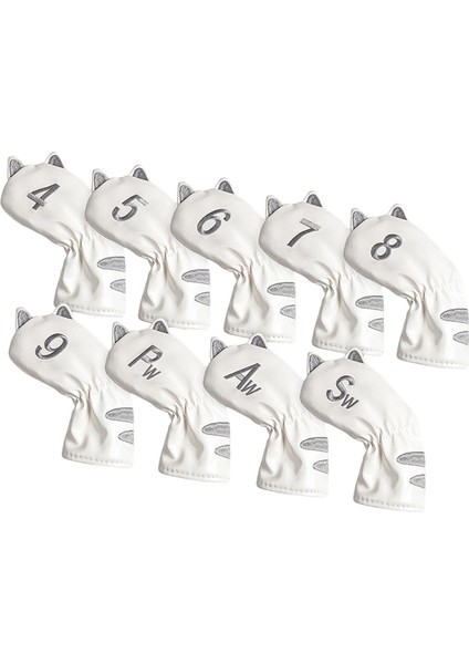 Golf Club Head, Açık Hava Aksesuarlarını Kapsar Kedi Desen Kalın Atıcı Headcover 9pcs Demir Beyaz (Yurt Dışından)