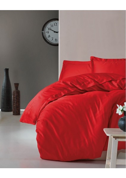 Elegant Seri Saten Çift Kişilik Nevresim Takımı Kırmızı