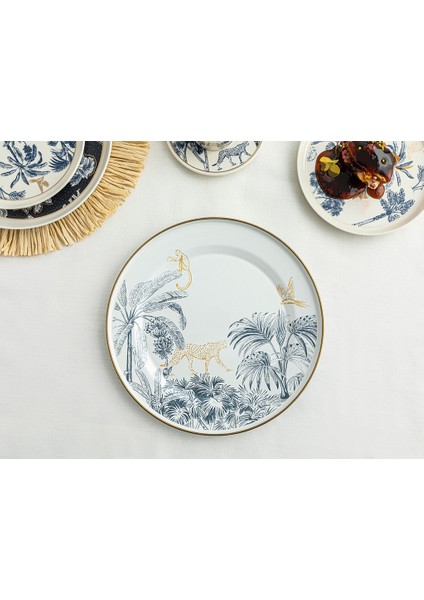 Toile Botanical Emaye Sunum Tabağı 31 cm Koyu Mavi-Beyaz