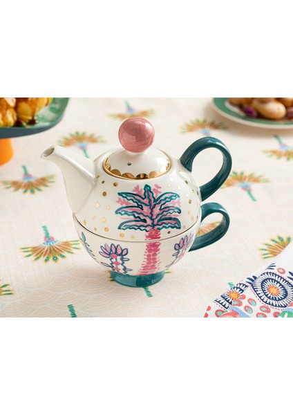 English Home Love Wish New Bone China Demlık Seti Pembe - Mavi 400 ml