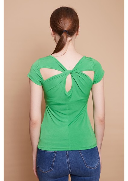 Likralı Krep Kumaş Balen Yaka Büzgülü Body Bluz-B.Yeşil fırsatları