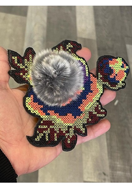 11X15 cm Ütü Ile Yapışan Kanaviçe Işleme Ponponlu Aplike Arma Hobi Dikiş Aksesuarı