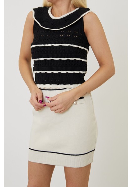 Sıfır Kol Örgü Bluz-Siyah