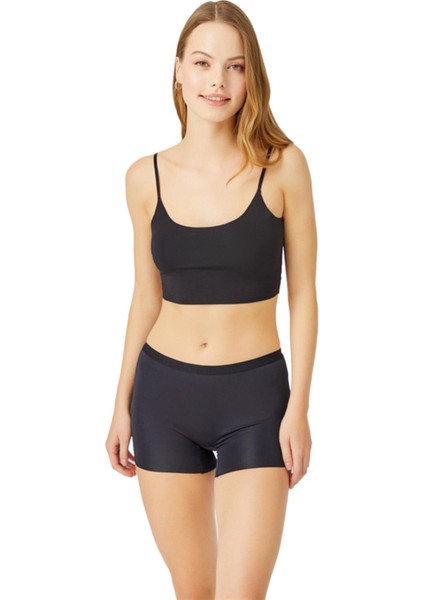 Siyah Basic Lazer Kesim Dikişsiz Kadın Boxer Külot