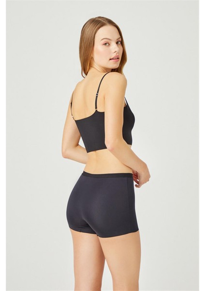 Siyah Basic Lazer Kesim Dikişsiz Kadın Boxer Külot