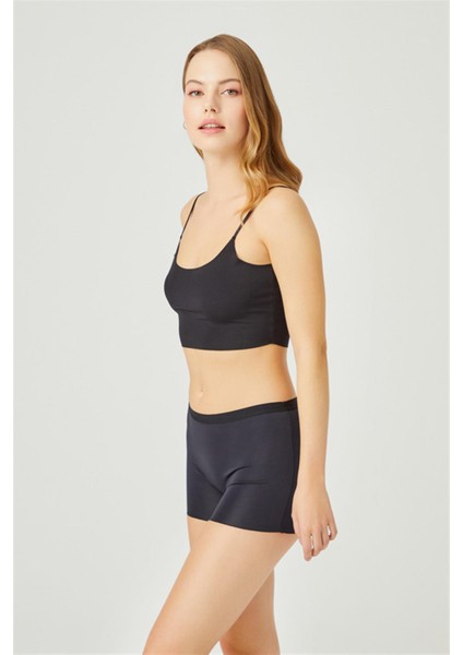 Siyah Basic Lazer Kesim Dikişsiz Kadın Boxer Külot