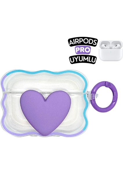 Airpods Pro Uyumlu Dalga Tasarım Kalpli Şeffaf Kılıf, Darbe Emici Premium Kılıf