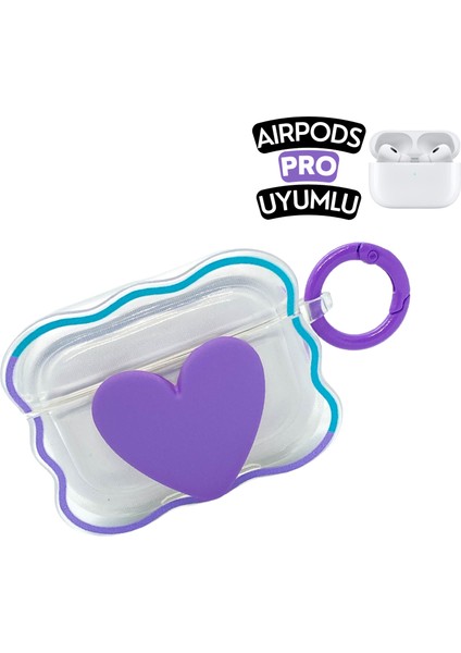 Airpods Pro Uyumlu Dalga Tasarım Kalpli Şeffaf Kılıf, Darbe Emici Premium Kılıf