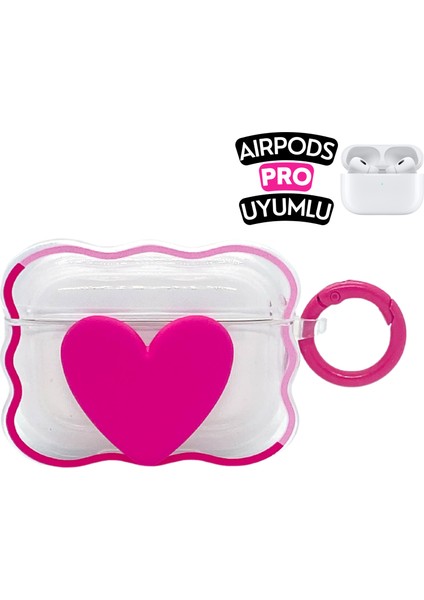 Airpods Pro Uyumlu Dalga Tasarım Kalpli Şeffaf Kılıf, Darbe Emici Premium Kılıf