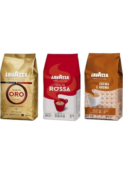 Qualita Oro 1kg + Qualita Rossa 1kg + Crema E Aroma 1kg 3'lü Çekirdek Kahve Seti 3kg