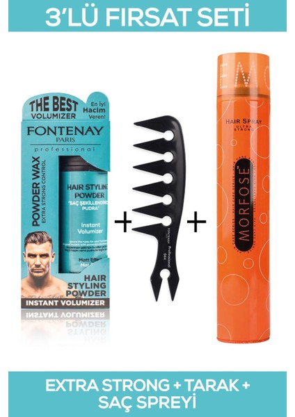 Saç Şekillendirici Pudra Toz Wax Matt Effect + Şekil Tarağı + Saç Spreyi 3'Lü Set