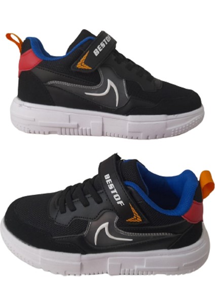 Bestof Siyah-Beyaz Cırtlı Çocuk Sneaker BEST526322