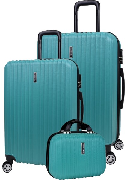 3'lü Valiz Seti Elatae Valiz Büyük - Orta Boy ve Makyaj Turkuaz 1020