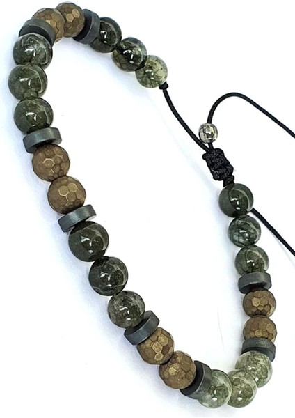 Mat Hematit ve Labrodorite taşlı Tasarım el işi doğal taş bileklik