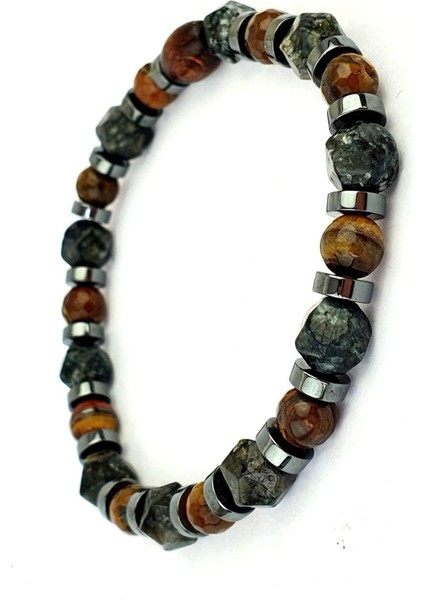 Akik Kaplan Gözü ve Hematit Taş Detaylı Doğal Taş Bileklik