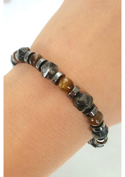 Akik Kaplan Gözü ve Hematit Taş Detaylı Doğal Taş Bileklik fiyatları