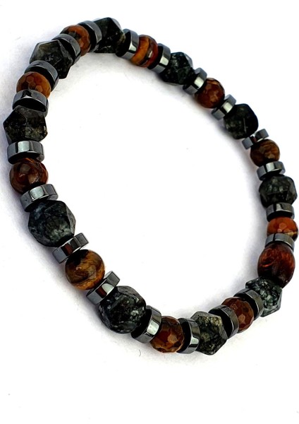 Akik Kaplan Gözü ve Hematit Taş Detaylı Doğal Taş Bileklik modelleri