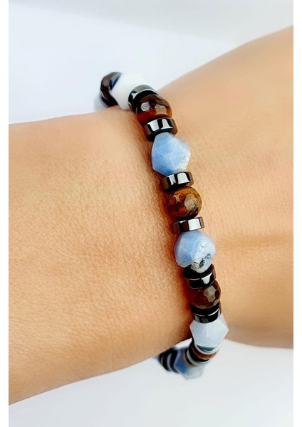 Aquamarın Hematit ve Kaplan Gözü Taşlı Doğal Taş Bileklik fiyatları