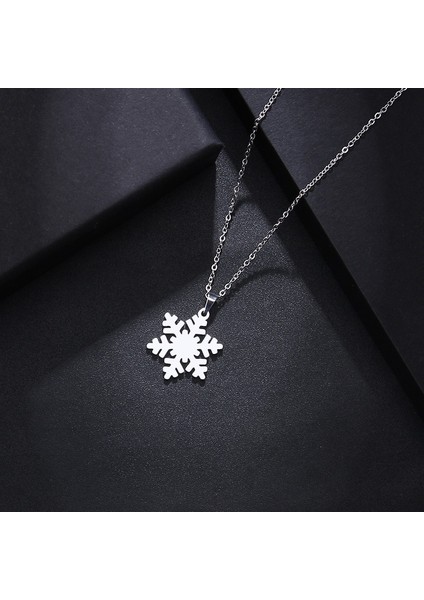 Titanyum Paslanmaz Çelik " Kar Tanesi " Kolyesi ( Gümüş )