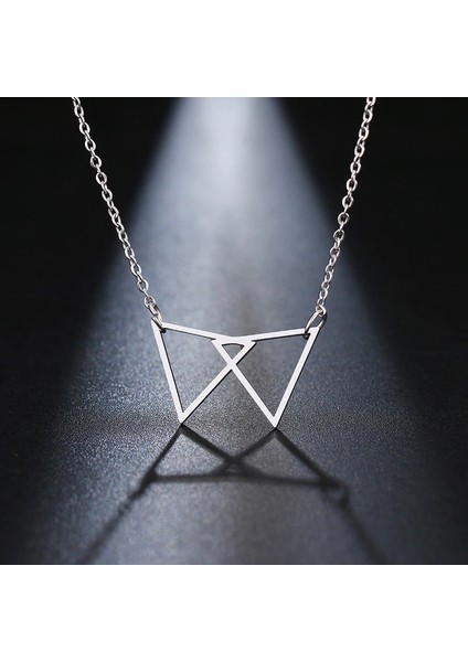 Titanyum Paslanmaz Çelik " Birleşik Üçgen Kolye " ( Gümüş )