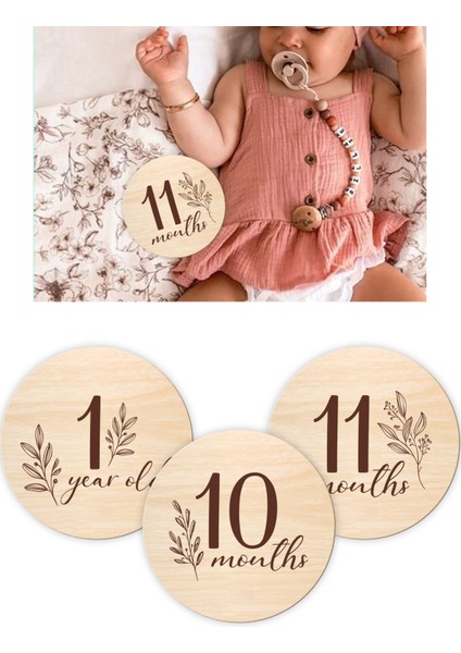 Aylık Bebek Kartları Wooden Milestone Cards Ingilizce Bebek Anı Kartı Seti