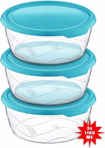 Yuvarlak Kapaklı Saklama Kabı Orta Boy 3 Adet 1100 ml Kuru Gıda Erzak Bakliyat Muhafaza Kabı Mutfak