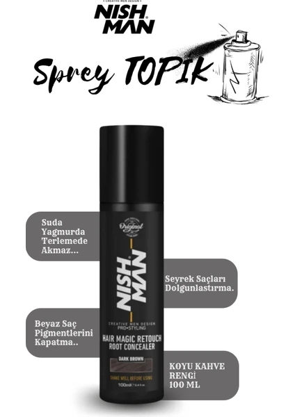 Root Touch-Up Sprey Koyu Kahve / Saç Dolgunlaştırıcı ve Seyrek Kapatıcı / Suda Yağmurda Akmaz 100ML