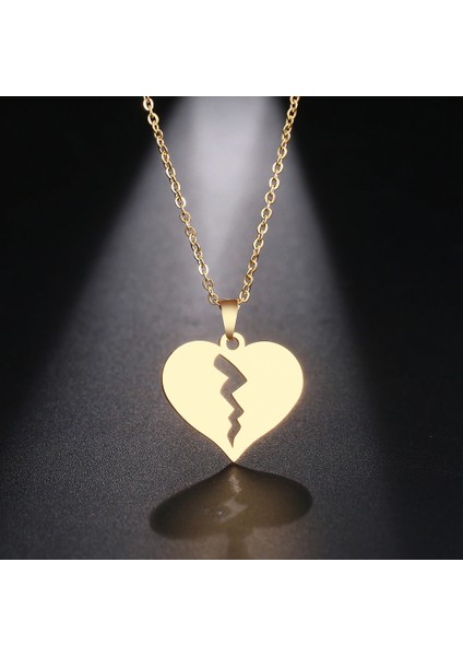 Titanyum Paslanmaz Çelik " Kırık Kalp " Kolyesi ( Gold )
