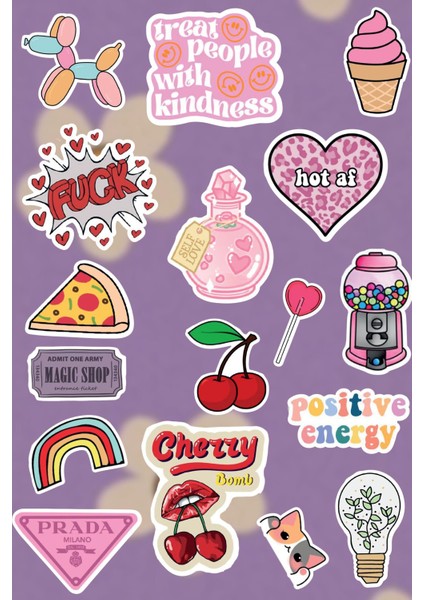 Pembe Sevimli Laptop Sticker Seti (17 Adet)