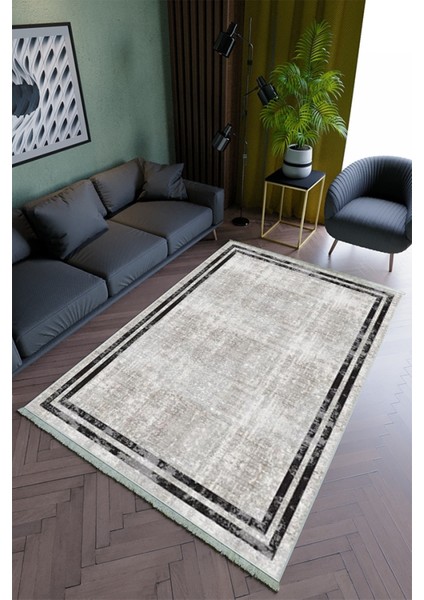 Salon Halısı Modern Gri Siyah Krem Yolluk Kaymaz Yuvarlak Oval Kesme Ince Yıkanabilir Halı