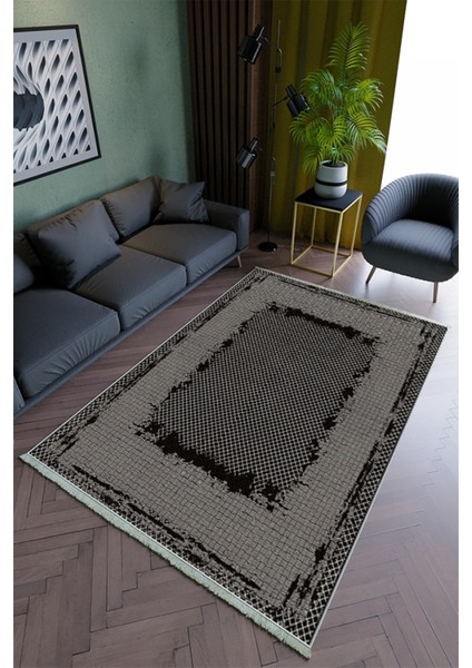 Salon Halısı Modern Siyah Yolluk Kaymaz Yuvarlak Oval Kesme Ince Yıkanabilir Halı