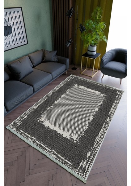 Salon Halısı Modern Gri Yolluk Kaymaz Yuvarlak Oval Kesme Ince Yıkanabilir Halı
