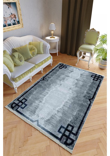 Klasik Salon Halısı Lacivert Gri Yolluk Kaymaz Yuvarlak Oval Kesme Ince Yıkanabilir Halı