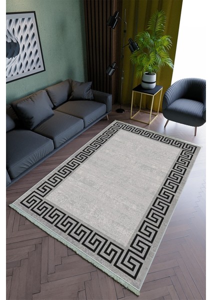 Salon Halısı Modern Gri Siyah Yolluk Kaymaz Yuvarlak Oval Kesme Ince Yıkanabilir Halı