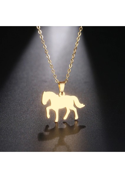 Titanyum Paslanmaz Çelik " Midilli / At " Kolyesi ( Gold )