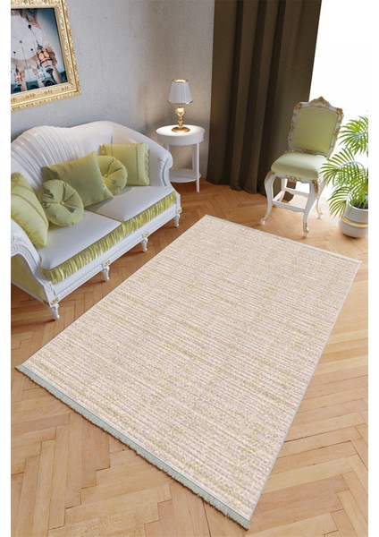 Klasik Salon Halısı Bej Krem Yolluk Kaymaz Yuvarlak Oval Kesme Ince Yıkanabilir Halı