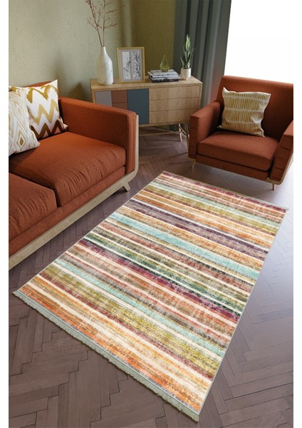 Salon Halısı Otantik Krem - Renkli Yolluk Kaymaz Yuvarlak Oval Kesme Ince Yıkanabilir Halı